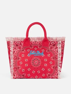 Umhängetasche „Vanity“ aus Segeltuch mit rotem Bandana-Aufdruck