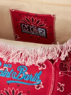 Umhängetasche „Vanity“ aus Segeltuch mit rotem Bandana-Aufdruck
