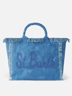 Vanity-Einkaufstasche aus Denim-Baumwoll-Canvas mit Logo-Patch