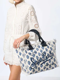 Vanity-Einkaufstasche aus Baumwollcanvas mit Indigo-Blumenmuster
