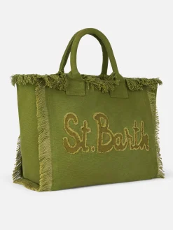Vanity-Einkaufstasche aus Baumwollcanvas in Militärgrün mit Logo-Aufnäher