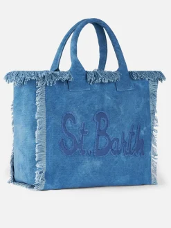Vanity-Einkaufstasche aus Denim-Baumwoll-Canvas mit Logo-Patch