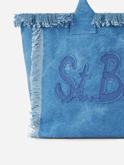Vanity-Einkaufstasche aus Denim-Baumwoll-Canvas mit Logo-Patch