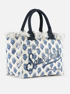 Vanity-Einkaufstasche aus Baumwollcanvas mit Indigo-Blumenmuster