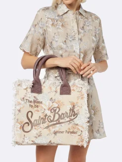 Vanity-Einkaufstasche aus Baumwollcanvas mit Blumenmuster