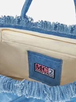 Vanity-Einkaufstasche aus Denim-Baumwoll-Canvas mit Logo-Patch