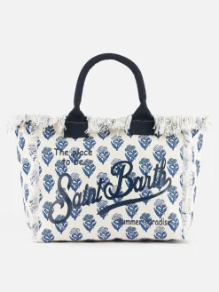 Vanity-Einkaufstasche aus Baumwollcanvas mit Indigo-Blumenmuster