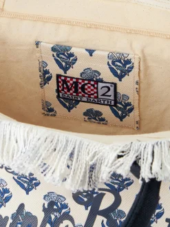 Vanity-Einkaufstasche aus Baumwollcanvas mit Indigo-Blumenmuster