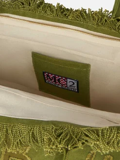 Vanity-Einkaufstasche aus Baumwollcanvas in Militärgrün mit Logo-Aufnäher