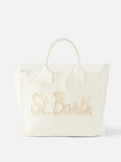 Vanity-Schultertasche aus Segeltuch mit St. Barth-Aufnäher