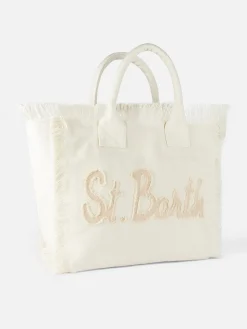 Vanity-Schultertasche aus Segeltuch mit St. Barth-Aufnäher