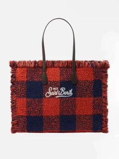 Vanity-Schultertasche aus Wolle mit Karomuster