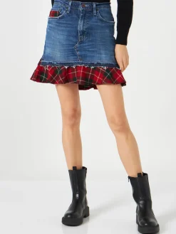 Vintage-Jeansrock für Damen mit Tartan-Details