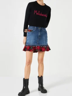 Vintage-Jeansrock für Damen mit Tartan-Details
