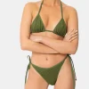Waldgrüner Damen-Triangel-Bikini in Crinkle-Optik