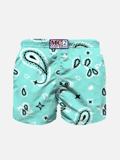 Wassergrüne Badeshorts für Jungen mit Bandana-Muster