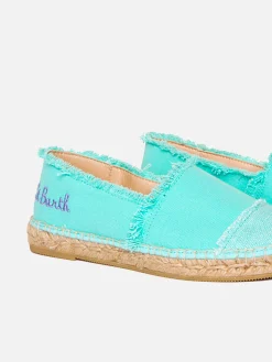 Wassergrüne Canvas-Espadrillas mit Stickerei