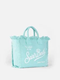 Wassergrüne Colette-Handtasche aus Baumwollcanvas