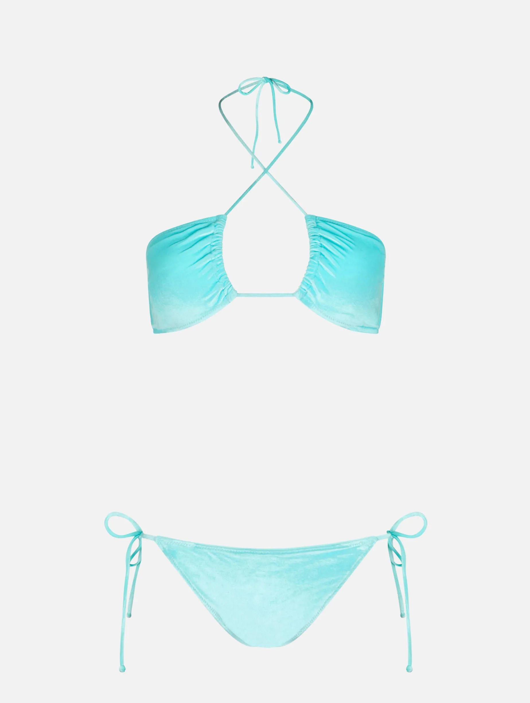Wassergrüner Damen-Bandeau-Bikini aus Chenille