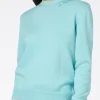 Wassergrüner Damenpullover mit Rundhalsausschnitt und St. Barth-Stickerei