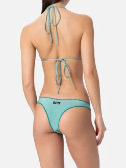 Wassergrüner Damen-Triangel-Bikini aus Lurex Leah Naomi