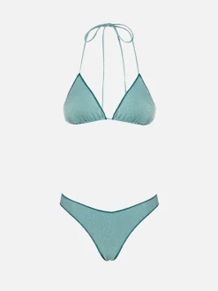 Wassergrüner Damen-Triangel-Bikini aus Lurex Leah Naomi