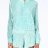 Wassergrüner Kapuzenpullover aus Chenille mit Reißverschluss für Damen Jasmine