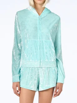Wassergrüner Kapuzenpullover aus Chenille mit Reißverschluss für Damen Jasmine
