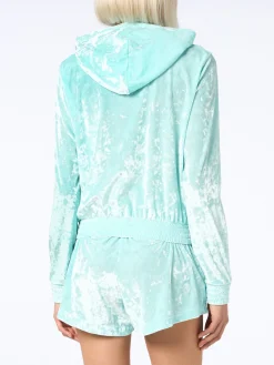 Wassergrüner Kapuzenpullover aus Chenille mit Reißverschluss für Damen Jasmine