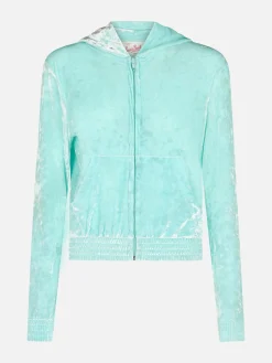 Wassergrüner Kapuzenpullover aus Chenille mit Reißverschluss für Damen Jasmine