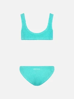 Wassergrüner klassischer Crinkle-Bikini für Mädchen von Baker