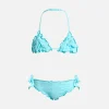 Wassergrüner klassischer Triangel-Bikini Cris für Mädchen mit Sangallo-Stickerei