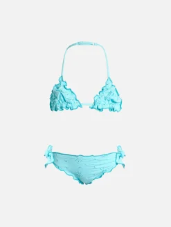Wassergrüner klassischer Triangel-Bikini Cris für Mädchen mit Sangallo-Stickerei