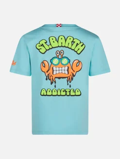 Wassergrünes Baumwoll-T-Shirt für Jungen mit St. Barth Addicted-Aufdruck
