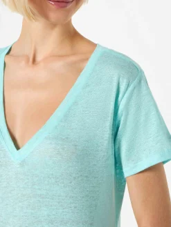 Wassergrünes Damen-T-Shirt aus Leinen