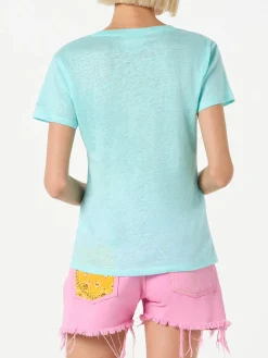 Wassergrünes Damen-T-Shirt aus Leinen