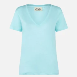 Wassergrünes Damen-T-Shirt aus Leinen