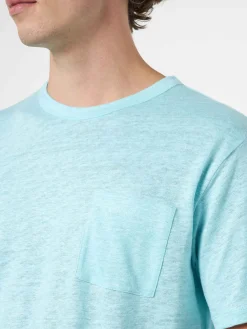 Wassergrünes Herren-T-Shirt aus Leinenjersey Ecstasea mit Tasche