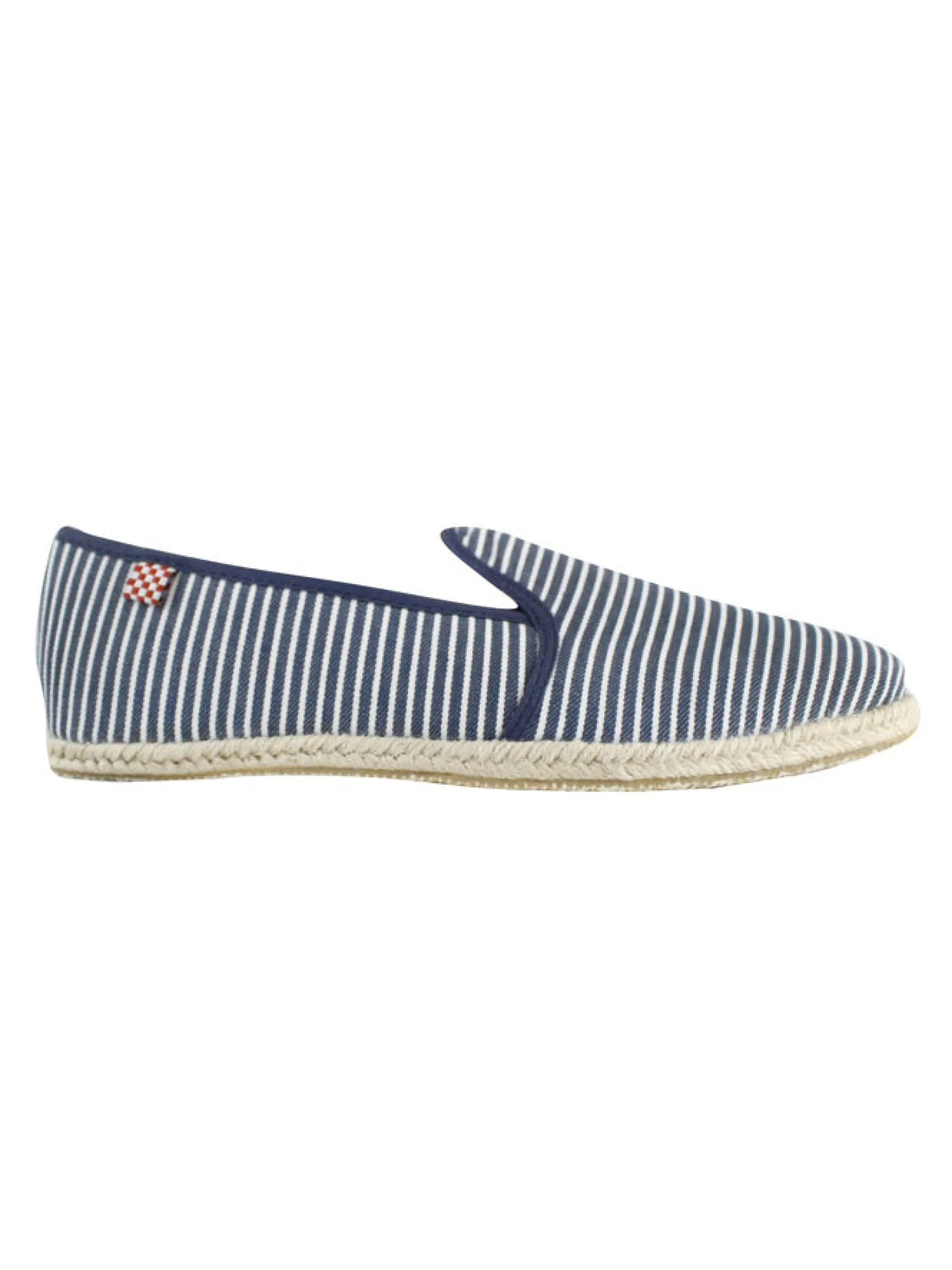 Weiß und blau gestreifte Segeltuchschuhe