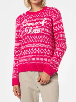 Weicher Damenpullover mit Rundhalsausschnitt, Fair-Isle-Print und Queen of Chalet-Stickerei