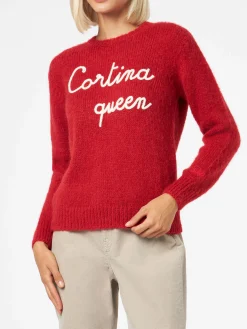 Weicher Damenpullover mit Rundhalsausschnitt und Cortina Queen-Stickerei