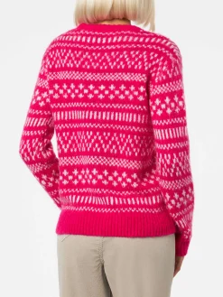 Weicher Damenpullover mit Rundhalsausschnitt, Fair-Isle-Print und Queen of Chalet-Stickerei