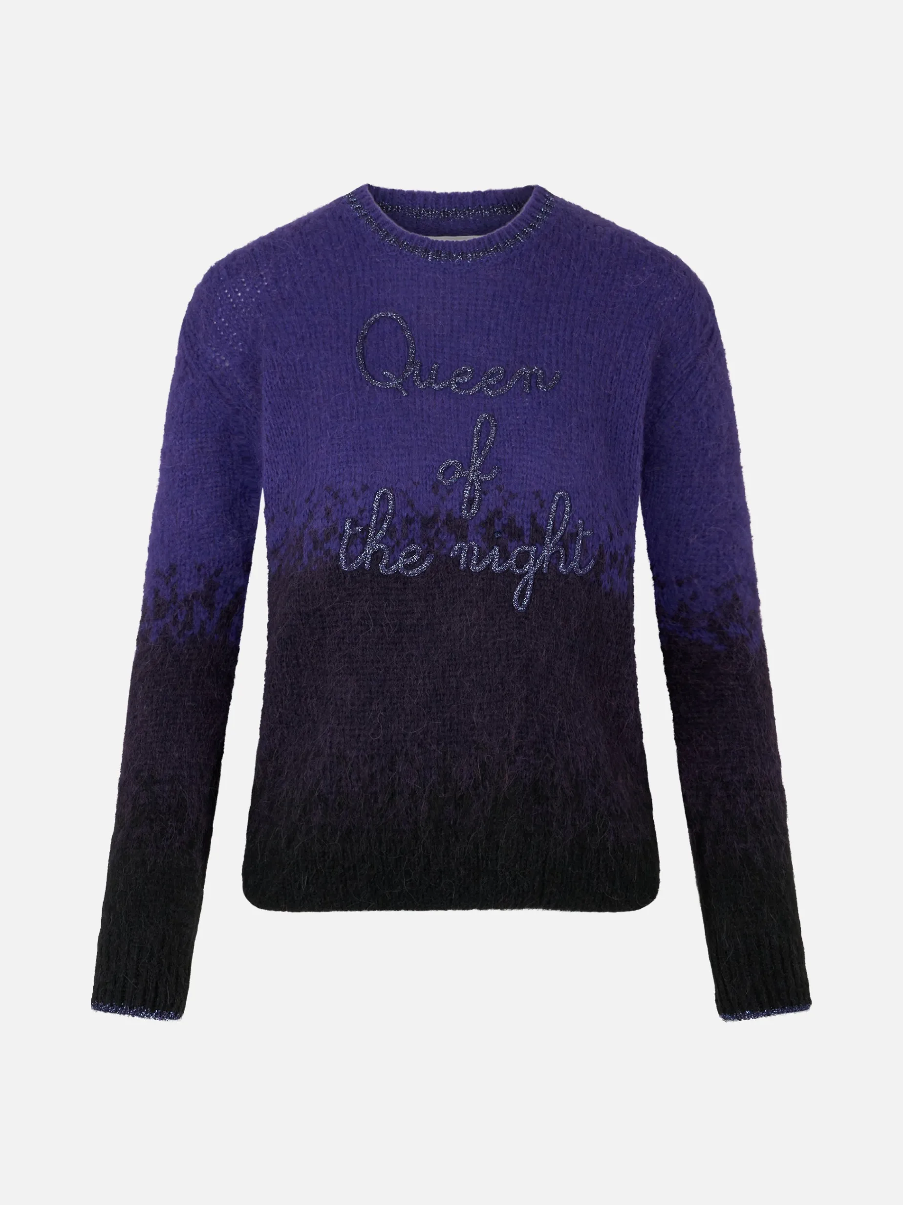Weicher Damenpullover mit Rundhalsausschnitt und „Queen of the Night“-Stickerei
