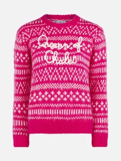 Weicher Damenpullover mit Rundhalsausschnitt, Fair-Isle-Print und Queen of Chalet-Stickerei