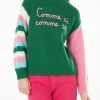 Weicher, kastenförmiger Damenpullover mit „Comme ci comme ça“-Stickerei