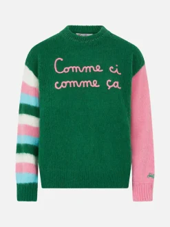 Weicher, kastenförmiger Damenpullover mit „Comme ci comme ça“-Stickerei