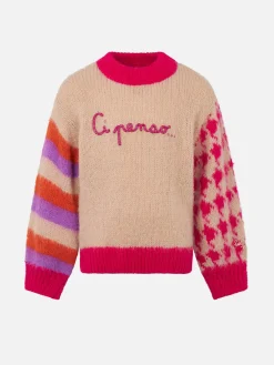 Weicher, kastenförmiger Mädchenpullover mit „Ci penso...“-Stickerei