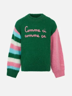 Weicher, kastenförmiger Mädchenpullover mit Comme Ci Comme Ça-Stickerei