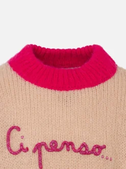 Weicher, kastenförmiger Mädchenpullover mit „Ci penso...“-Stickerei