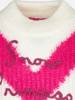 Weicher, kastenförmiger Mädchenpullover mit Snow Princess-Stickerei
